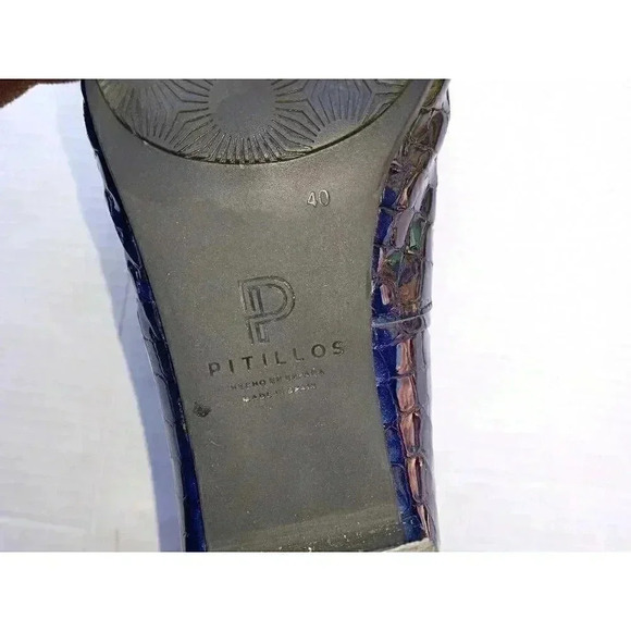 Pitillos Womens Classic Pump Heel Blue Leather Crocodile Slip On Mid Round Toe 9 - Picture 9 of 9